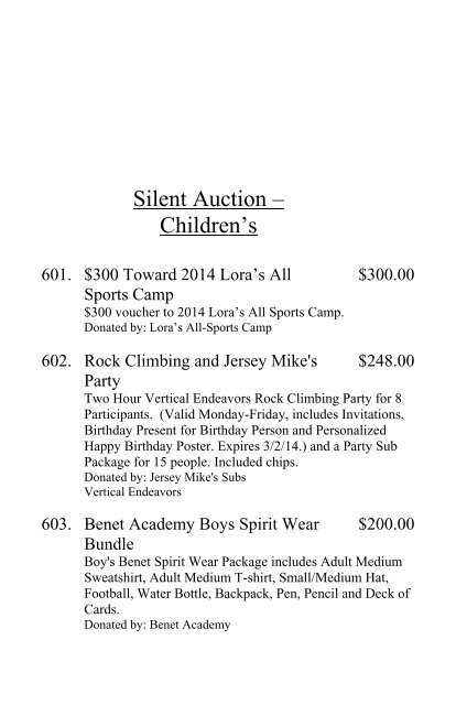 Live Auction - Ss. Peter & Paul School