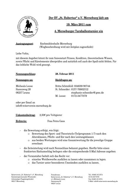 Der RV „St. Hubertus“ e.V. Merseburg lädt am 19. März 2011 zum 4 ...