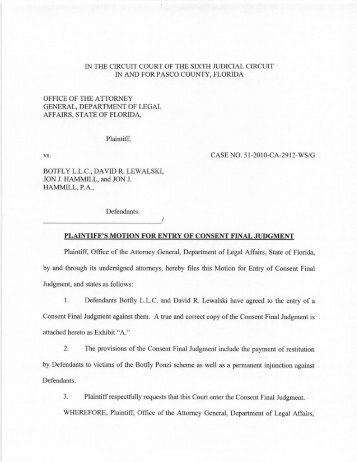 11-18-11 Plaintiff's Motion for Entry of Consent Final Judgment