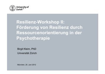 Resilienz-Workshop II: FÃ¶rderung von Resilienz durch ...
