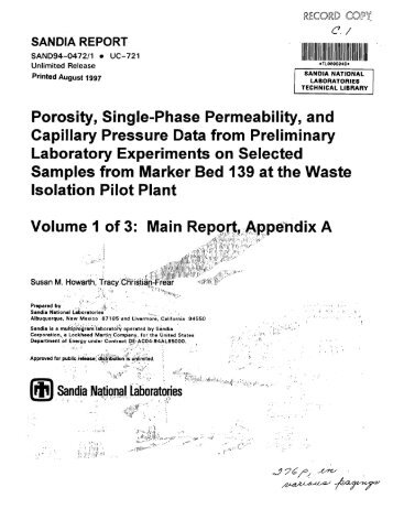 Porosity, Single-Phase Permeability, and Capillary Pressure Data ...