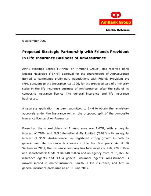 Proposed Strategic Partnership with Friends ... - AmAssurance
