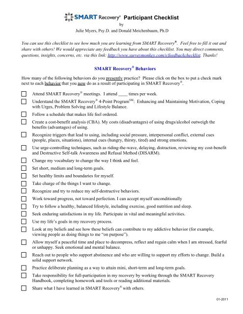 Participant Checklist - SMART Recovery