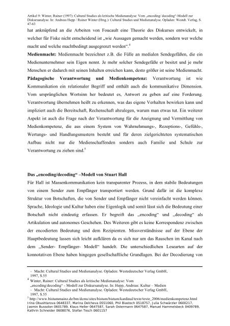 Diskursanalyse. In: Andreas Hepp / Rainer Winter - Thomas A. Bauer
