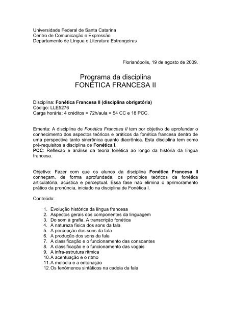 LLE 7382 - FonÃ©tica Francesa II - Departamento de LÃ­ngua e ...