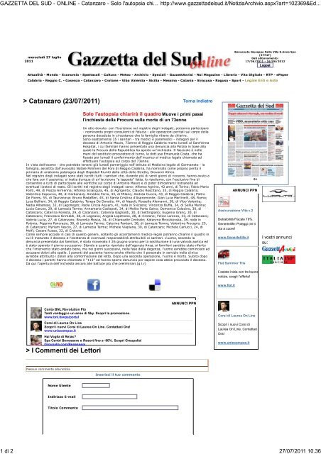 Catanzaro (23/07/2011) > I Commenti dei Lettori - S.Anna hospital