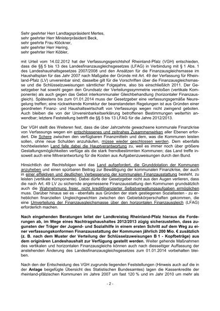 Schreiben des Vorsitzenden Landrat Dr. Hirschberger vom 28.02.2012