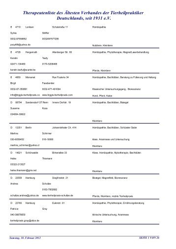 Therapeutenliste des Ältesten Verbandes der Tierheilpraktiker ...