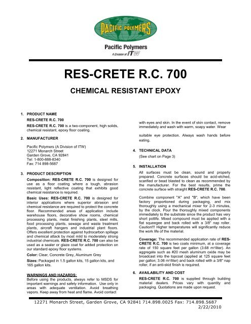 Techcrete R Standard RES-CRETE R.C. 700