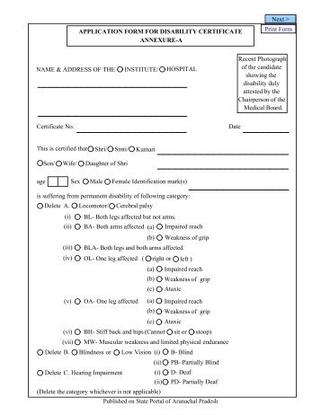 APPLICATION FORM FOR DISABILITY CERTIFICATE ANNEXURE ...