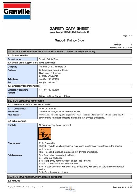 SAFETY DATA SHEET - Granville Oil & Chemicals Ltd