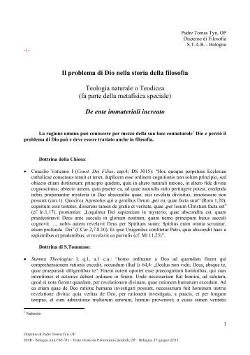 Il Problema di Dio nella Storia della Filosofia - Studiodomenicano.com