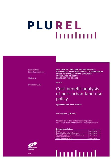 Cost benefit analysis of peri-urban land use policy - Plurel