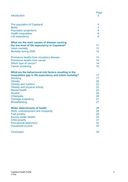 Copeland Health Profile 2010 - Cumbria County Council