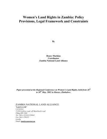 Women's Land Rights in Zambia: Policy Provisions, Legal ... - Mokoro