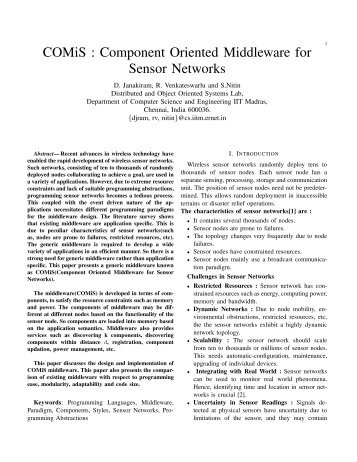 COMiS : Component Oriented Middleware for Sensor Networks