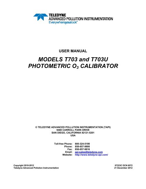 T703/U Photometric Ozone Calibrator - Teledyne API