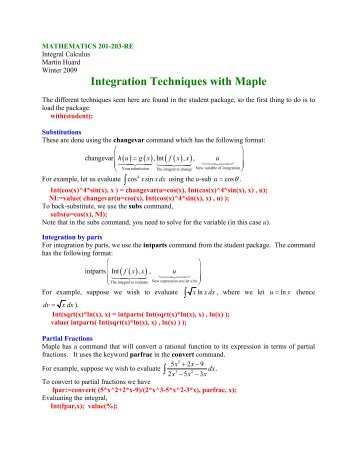 Integration Techniques with Maple - SLC Home Page