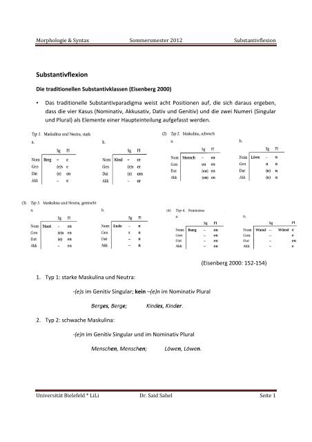 Substantivflexion - UniversitÃ¤t Bielefeld