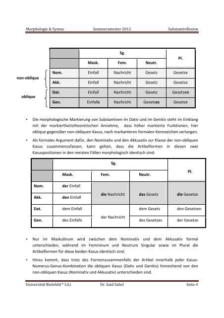 Substantivflexion - UniversitÃ¤t Bielefeld