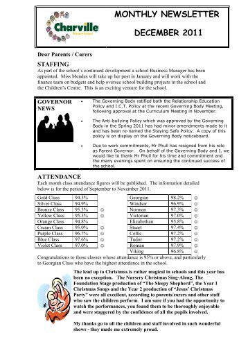 monthly newsletter december 2011 - Charville Primary School