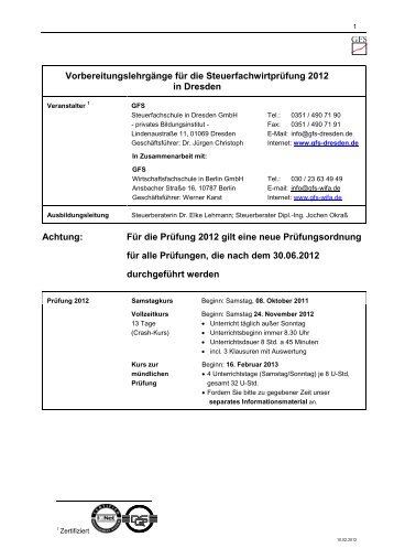 Informationsmaterial Steuerfachwirt 2012 - GFS-Berlin