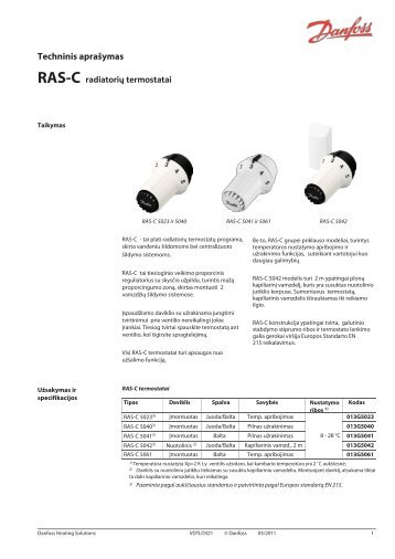 Techninis aprašymas RAS-C radiatorių termostatai - Danfoss