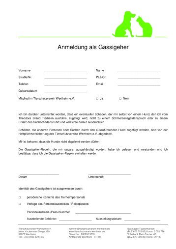 Gassigeher-Vertrag - Tierschutzverein Wertheim eV