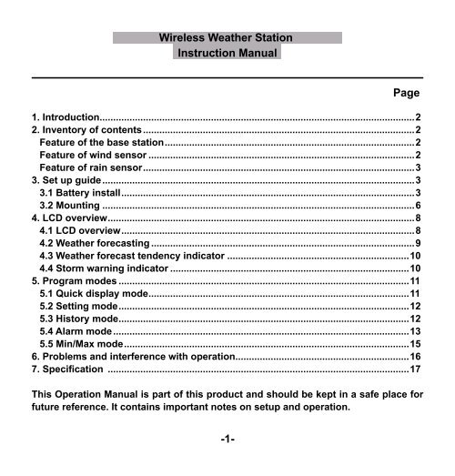 Wireless Weather Station Instruction Manual Page - Ambient Weather