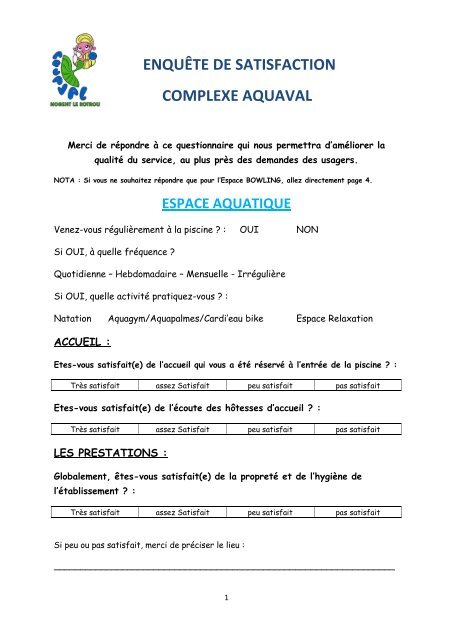 Enquãªte De Satisfaction Complexe Aquaval Nogent Le Rotrou