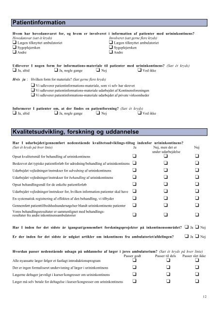 Inkontinensbehandling i Danmark - Sundhedsstyrelsen