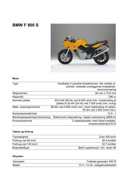 Tekniske specifikationer (.pdf) - BMW MC Klub Danmark