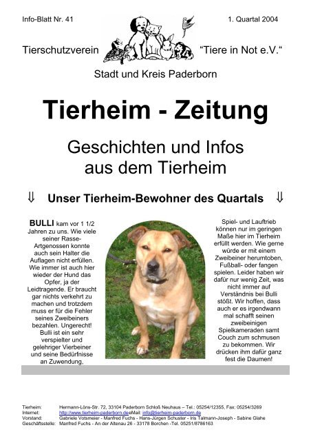 Tierheim - Zeitung - Tierheim Paderborn