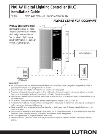 PRO AV Digital Lighting Controller (DLC) Installation Guide - Lutron