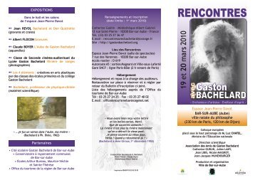 "Rencontres avec Gaston Bachelard" - 19 et 20 mars 2010 - Bar sur ...