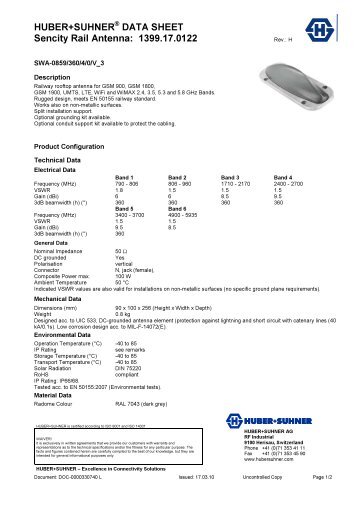 HUBER+SUHNERÂ® DATA SHEET Sencity Rail Antenna ... - Nkt-rf.ru