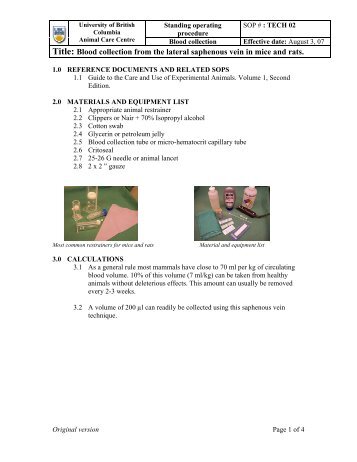 Title: Blood collection from the lateral saphenous vein in mice and rats.