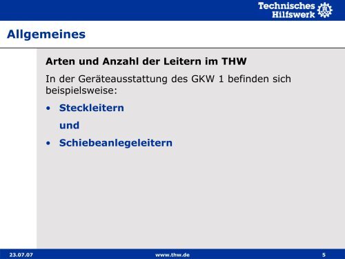 Basisausbildung I Lernabschnitt 4.0 Arbeiten mit Leitern