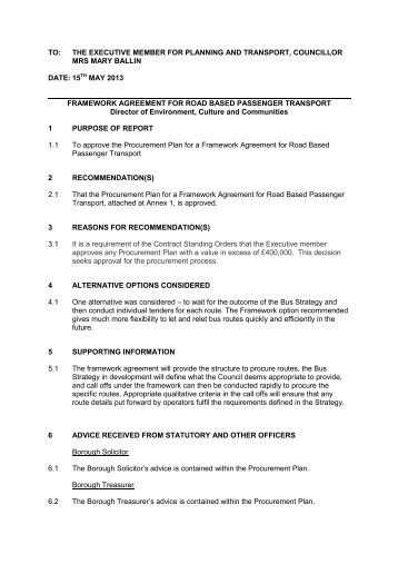 Framework Agreement for Road-Based Passenger Transport ...