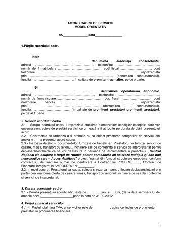 Modele acord cadru si contract de prestari servicii subsecvent