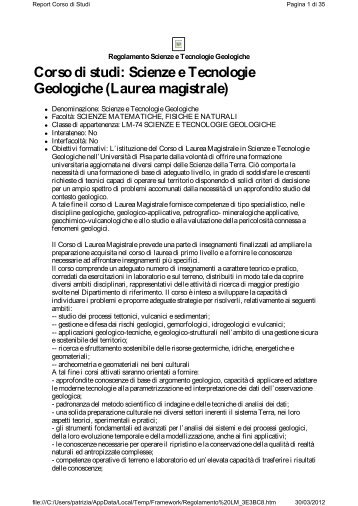 Corso di studi: Scienze e Tecnologie Geologiche (Laurea magistrale)