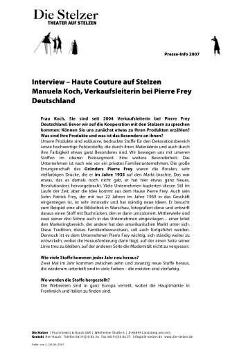 Interview Koch Pierre Frey Deustchland - Die Stelzer
