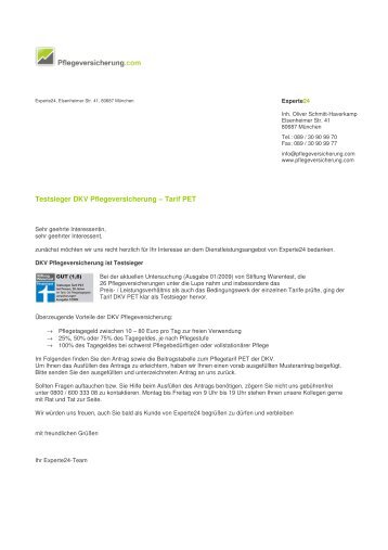 Testsieger DKV Pflegeversicherung – Tarif PET - Private ...