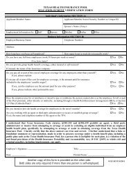 Self-Employment Verification Form - Texas Health Insurance Risk Pool