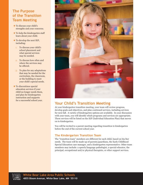 Special Education Preschool Transition to Kindergarten - White Bear ...