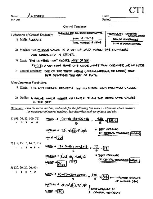 Measure Of Central Tendency Worksheet Promotiontablecovers