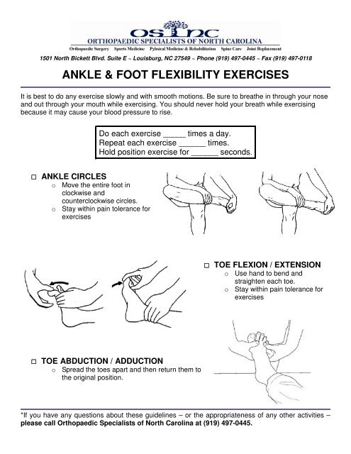 Ankle And Foot Flexibility Exercises Orthopaedic Specialists Of North 