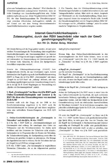 Internet-Geschicklichkeitsspiele - Zulassungsfrei, durch den RStV ...