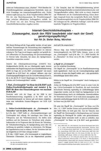 Internet-Geschicklichkeitsspiele - Zulassungsfrei, durch den RStV ...