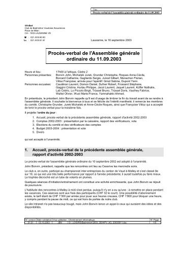 ProcÃ¨s-verbal de l'AssemblÃ©e gÃ©nÃ©rale ordinaire du 11.09 ... - Accueil